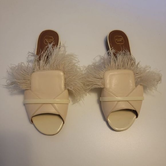 Malone Souliers 'Marina' Feather Satin Hollywood Starlet Glam Slides - Picture 5 of 11